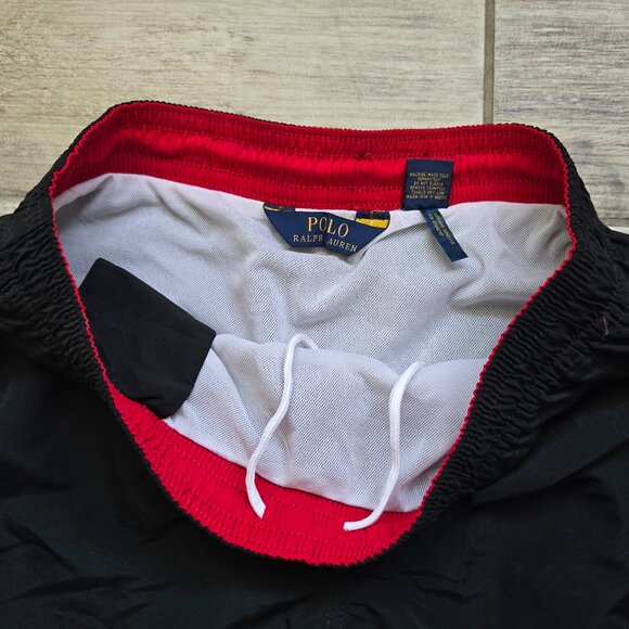 Polo Ralph Lauren Black Swim Trunks Men Red Pony Mesh Lined Drawstring Resort L - Picture 3 of 7